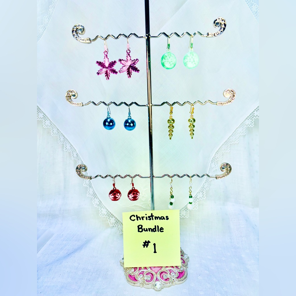 Handcrafted Christmas Gift Earrings Bundle 6 Colors & Styles Nostalgic Colorful